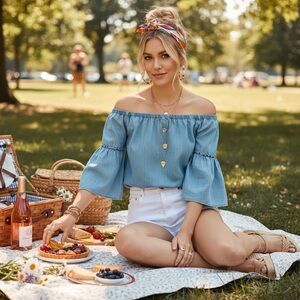 Madewell Light Blue Off-Shoulder Blouse Size S